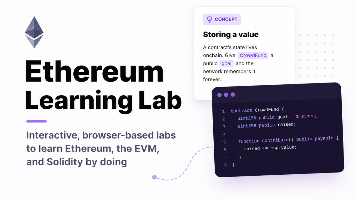 Learn Ethereum by doing — Start learning with our first 3 hands-on labs: Ethereum 101, Wallets, and Crowdfunding